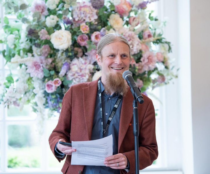 Tuomas Tahko speaking at the Faculty of Arts Research Celebration